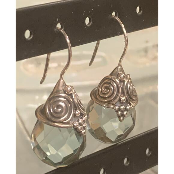 Sajen Earrings Sterling Silver & Light Blue Aquamarine Briolette Drop Fishhooks - Picture 6 of 8